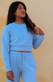 Madison Terry Cloth Cropped Crew - Sky