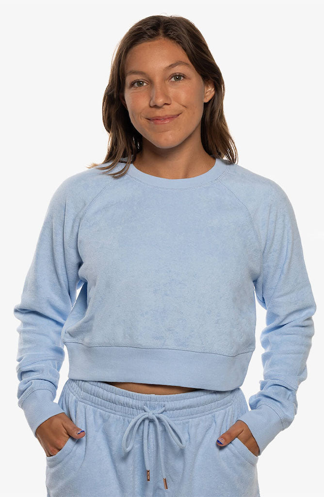 Madison Terry Cloth Cropped Crew - Sky